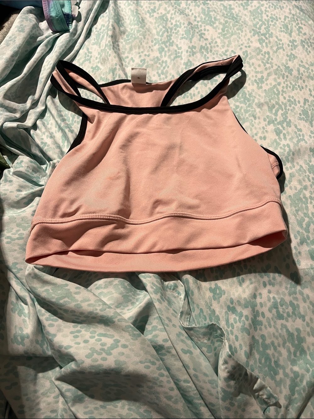Pink Crop Sports Bra with Black Trim